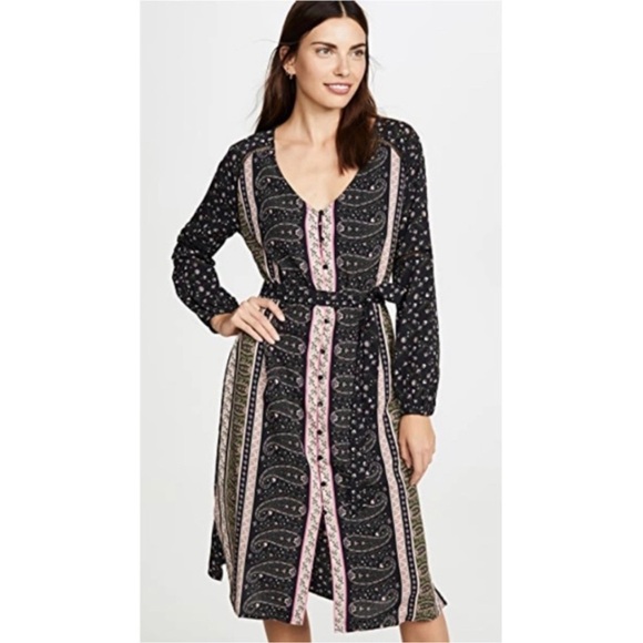 Cupcakes and Cashmere Boho Print Long Sleeve Midi Dress with Belt sz M NWT - Picture 2 of 16